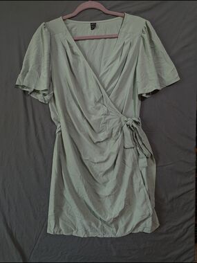 Sage Green Wrap Mini Dress with Tie Waist
